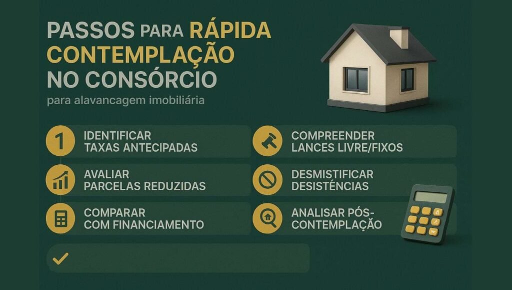 Infográfico passos para alavancagem patrimonial via consórcio imobiliário sem riscos – venda de cotas Del Valle Group